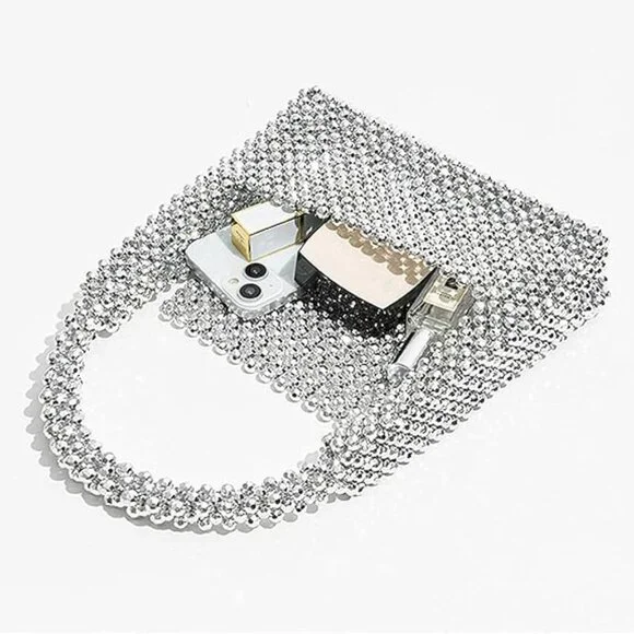 Neiman Marcus Silver Pearl Beaded Evening Clutch Purse - Picture 4 of 4